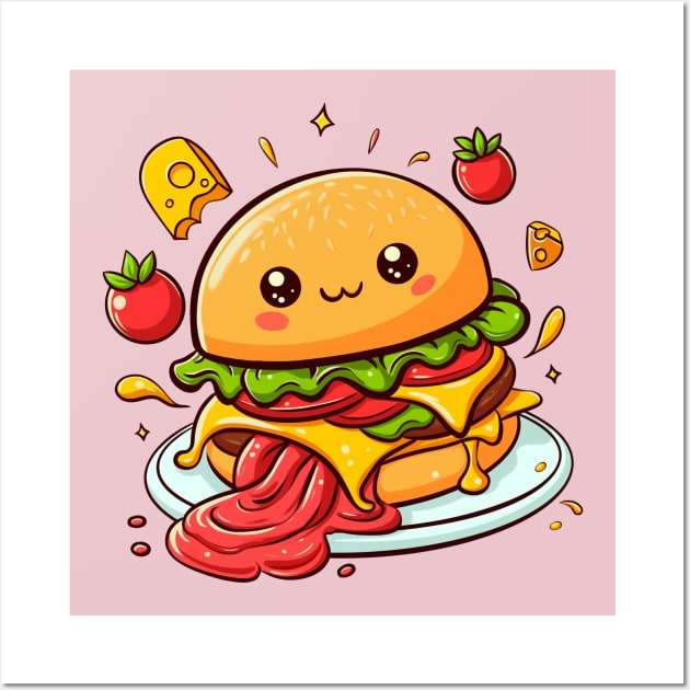 Kawaii burger with cheese Wall Art by Verbinavision